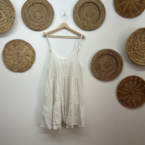 aerie Dresses & Skirts - Aerie White Gold Stiped Cotton Gauzy Oversized Sleeveless Mini Dress Medium